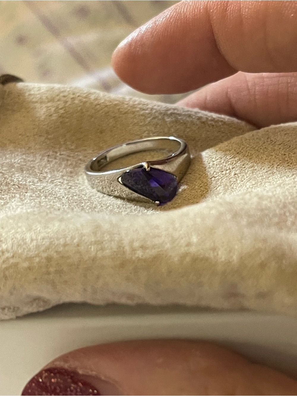 Silver Women’s Ring with Deep Purple Gemstone size 7